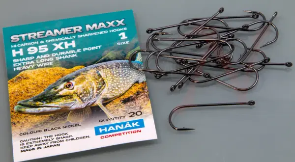 Haczyki muchowe rodzaje i zastosowanie do suchych muszek. Haczyki Hanák Streamer Maxx H 95 XH, czarny nikiel, rozmiar 1, do łowienia drapieżników.
